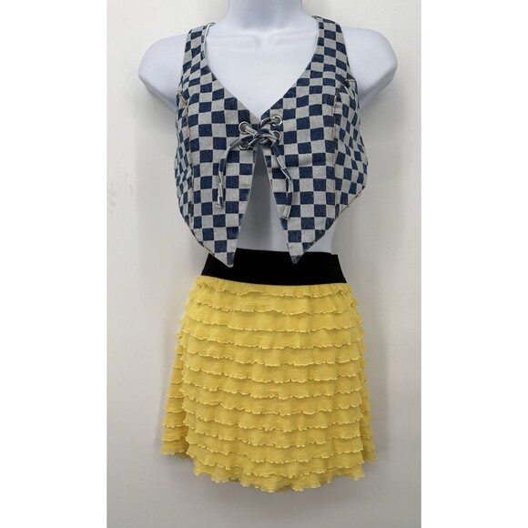 DOUBLE RUFFLE MINI SKiRT  SOFT LEMON Size XL Ruffled vintage Y2K Stretchy - Picture 1 of 9
